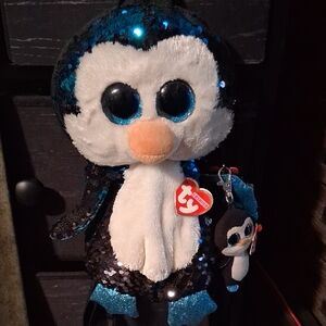 Ty Penguin Plush with Blue and Black Sequins Small Backpack